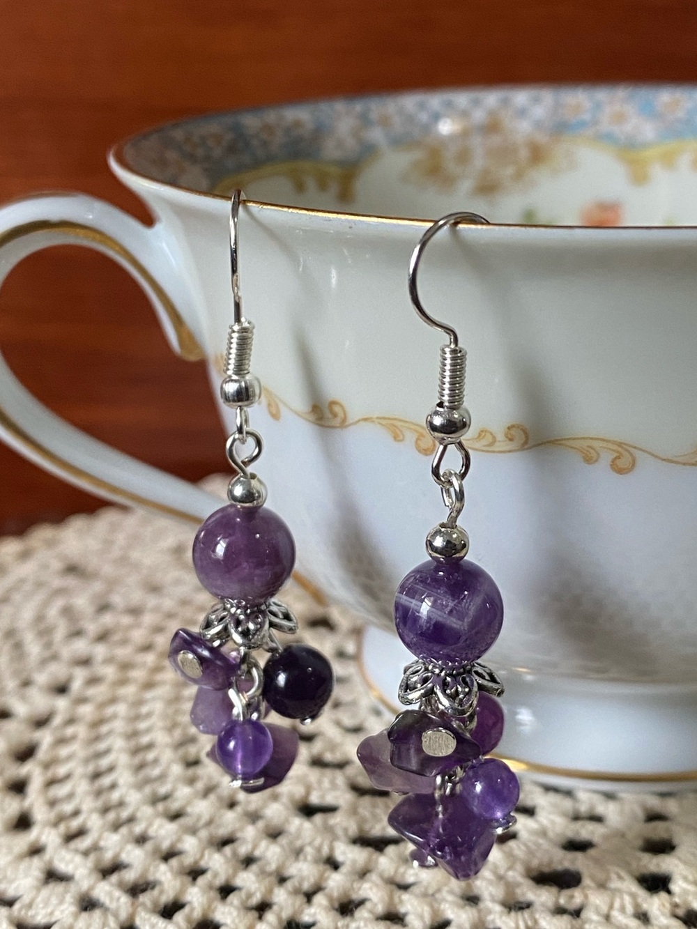 Amethyst Dangle Earrings - Handmade